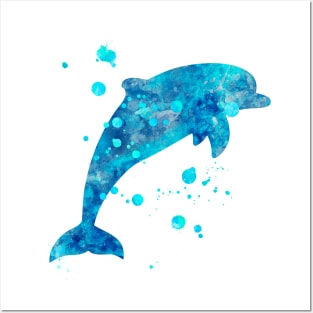 Blue Dolphin Watercolor Painting 2 Posters and Art